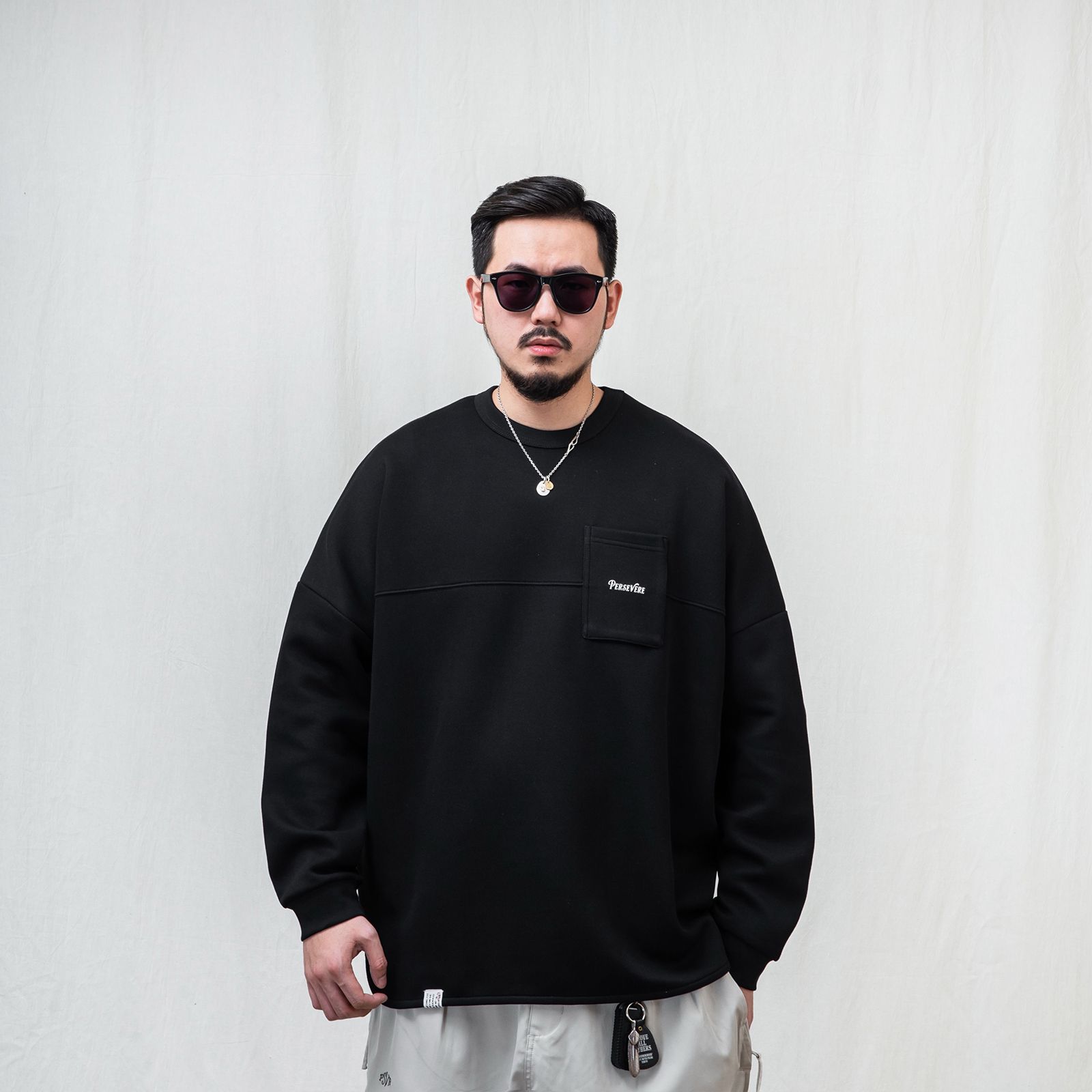 【ラスト1点 L】anti-wrinkle L/S classic pocket t-shirt / ブラック