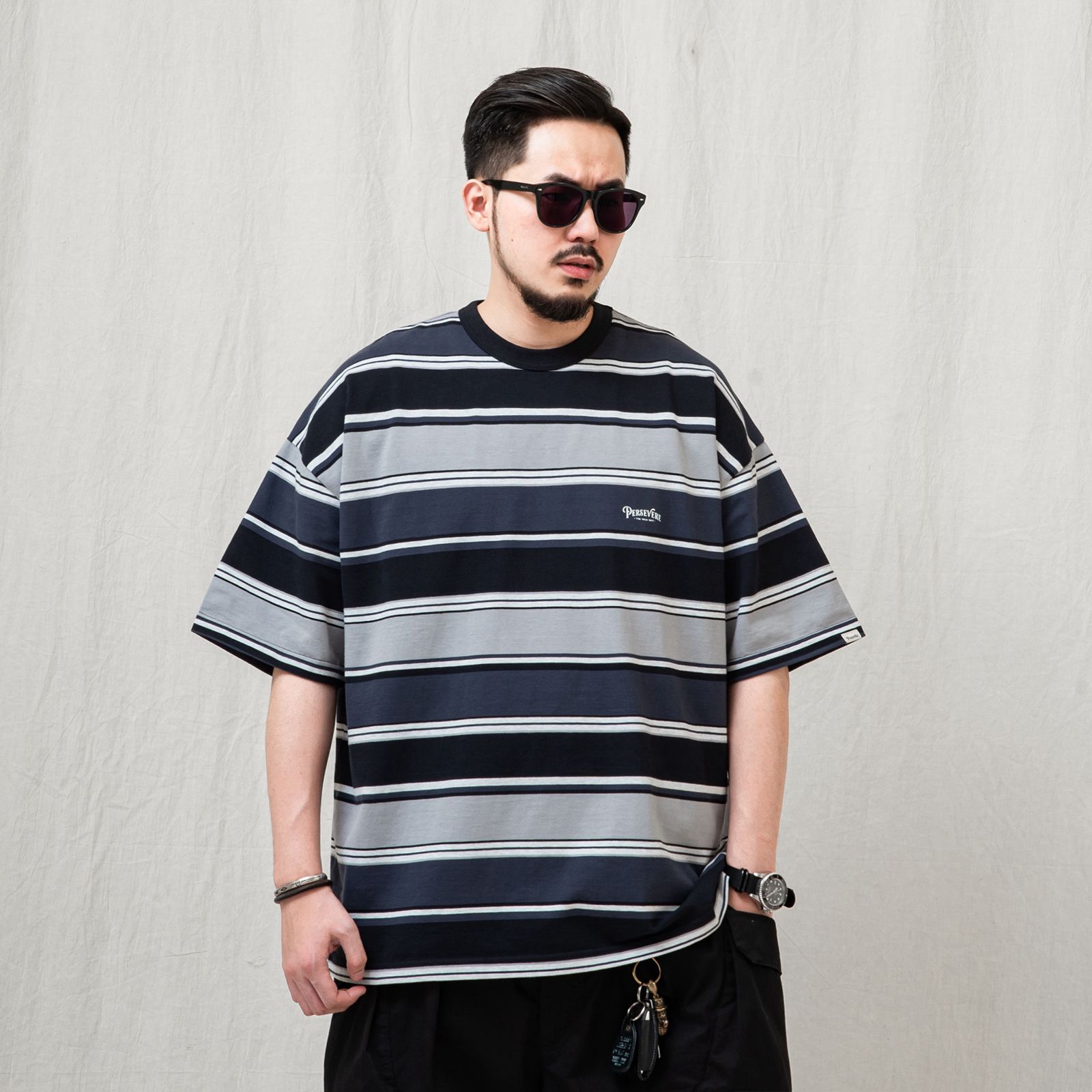 【ラスト1点 M 】gradient stripe t-shirt / ライトグレー&ブラック