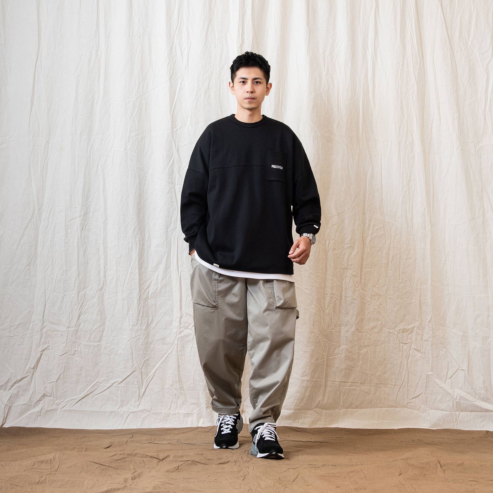 【ラスト1点 XL 】spliced L/S pocket t-shirt / ブラック