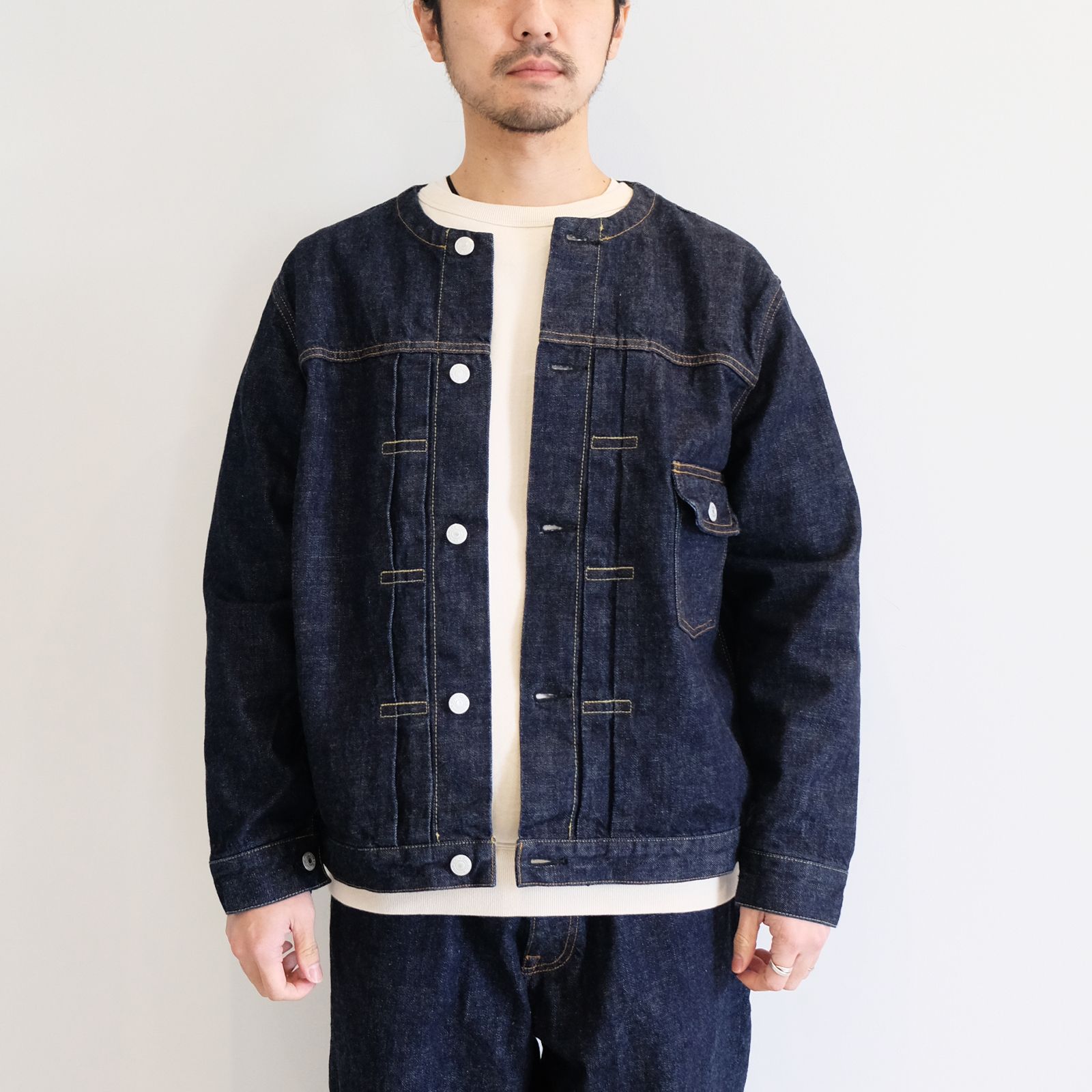 CALEE - [ラスト1点 L ] 1st type no collar denim jacket