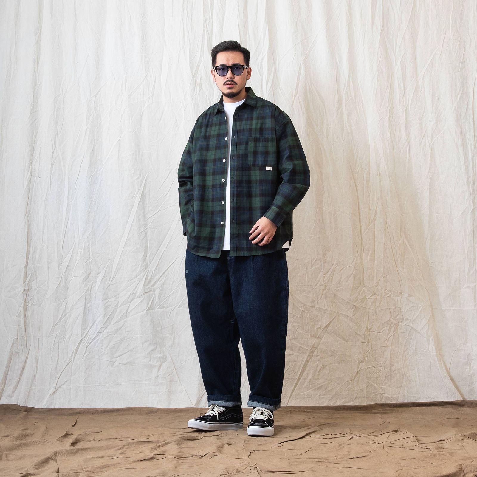 [ラスト1点 M ] persevere long sleeve check shirts / グリーン×ブルー