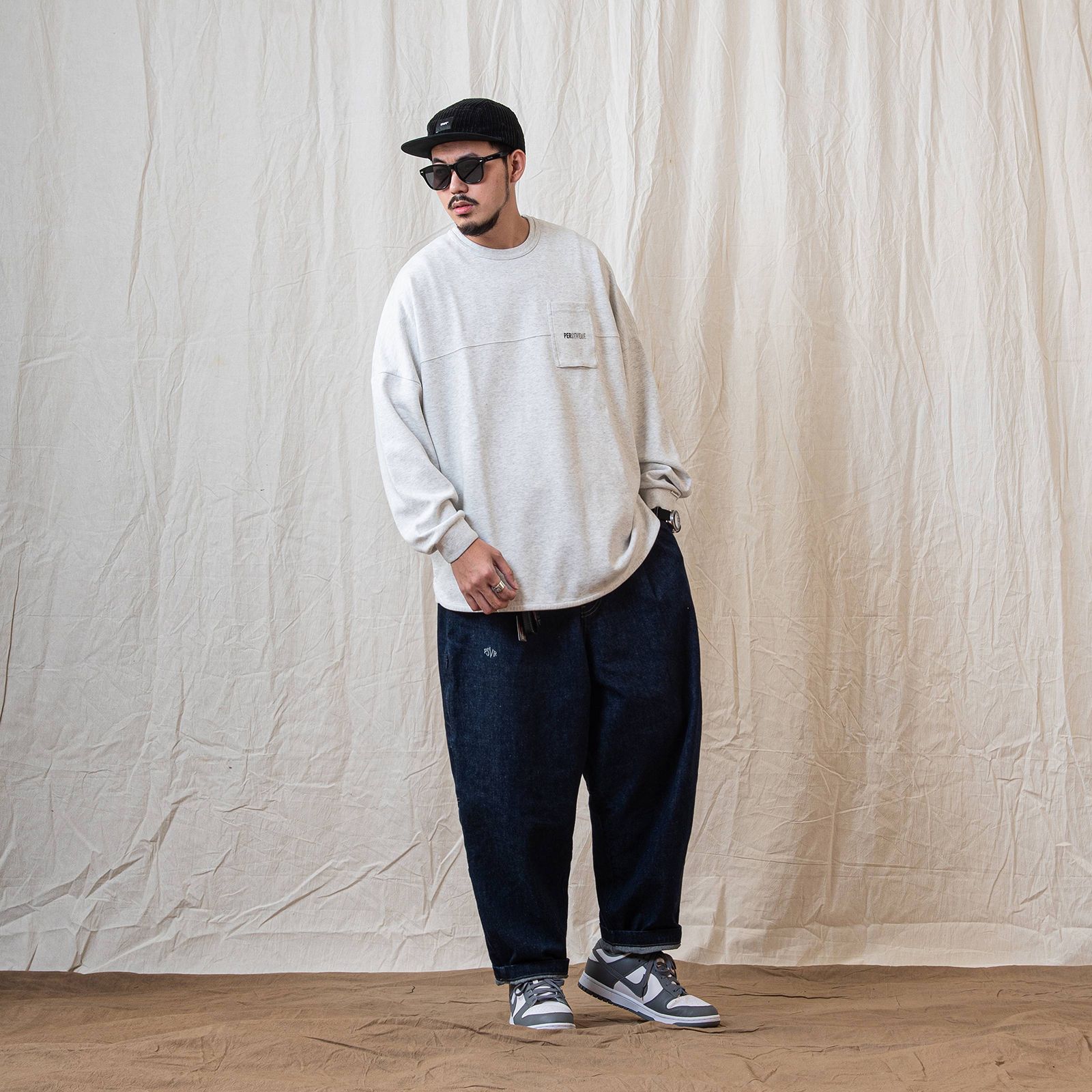 【ラスト1点 XL 】spliced L/S pocket t-shirt / ヘザーホワイト
