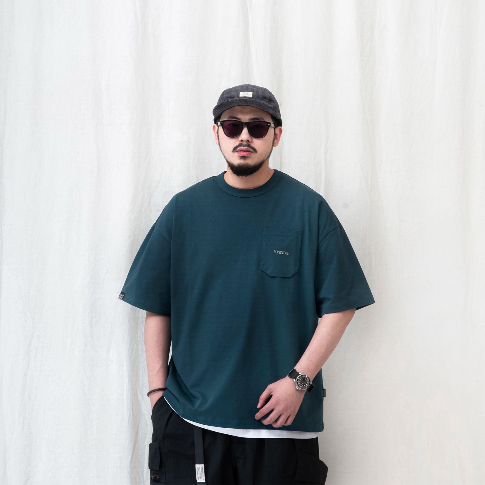 【ラスト1点 XL 】cooling hexagonal pocket classic t-shirt / ダークブルーグリーン