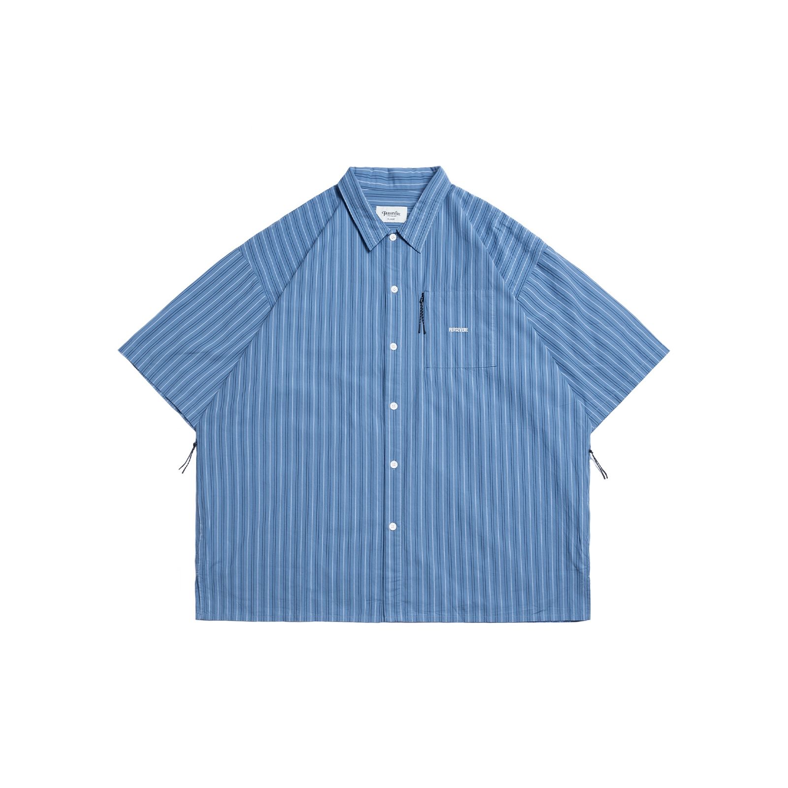 brand logo loose-fit shirt / ブルー&ホワイトストライプ