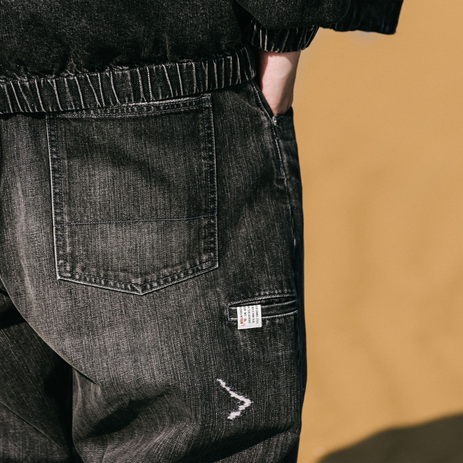 【ラスト1点 XL】distressed selvedge denim jeans / ウォッシュドブラック