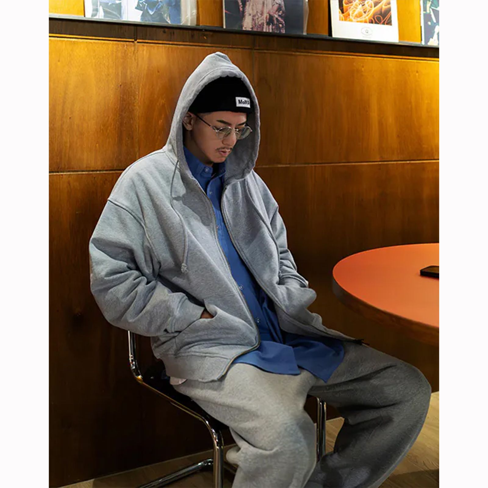 classic sweat zip hoodie / グレー