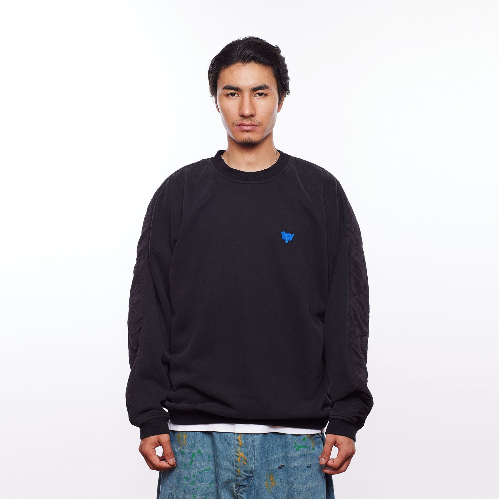 【ラスト1点 M】cotton fleece quilted crewneck / ブラック