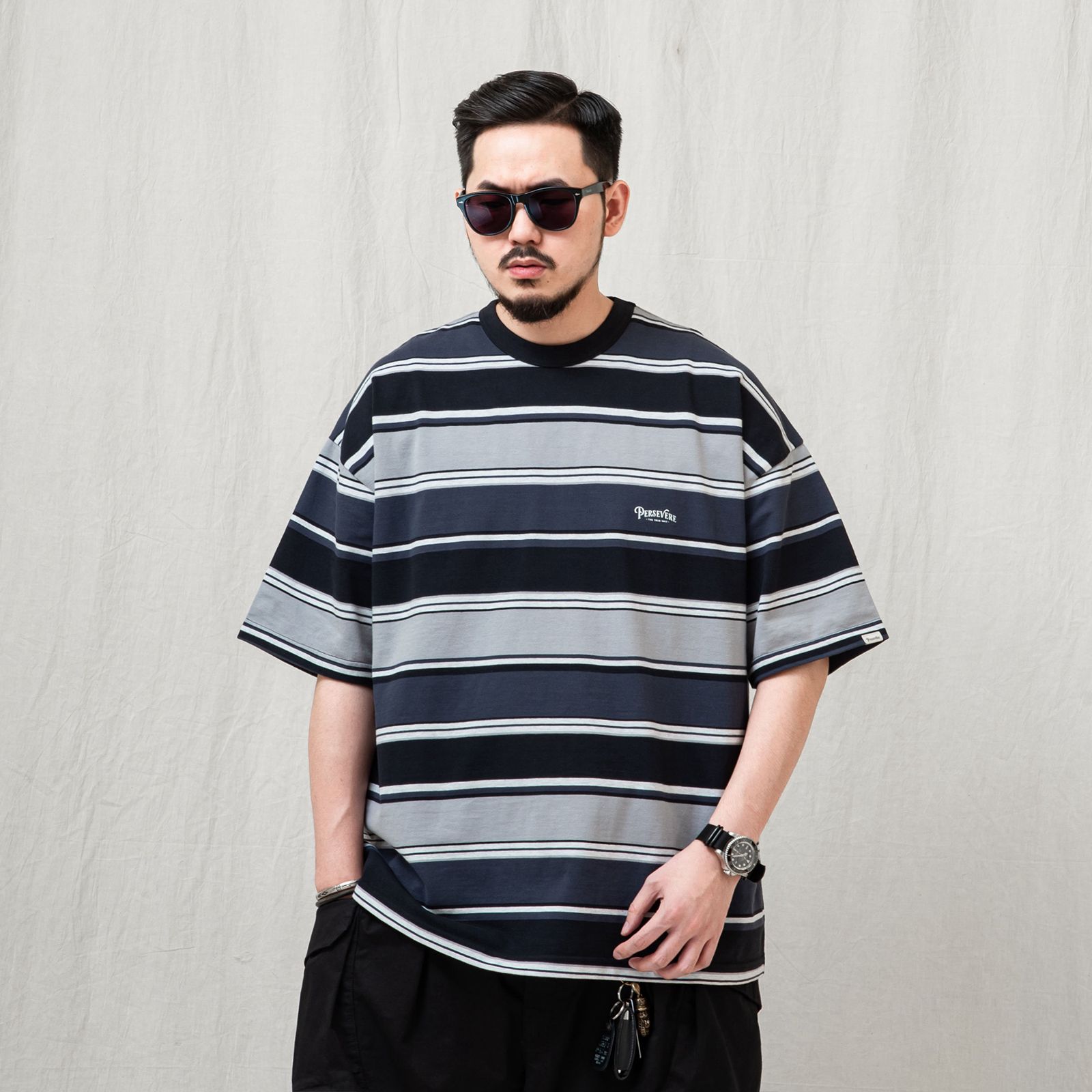 【ラスト1点 M 】gradient stripe t-shirt / ライトグレー&ブラック
