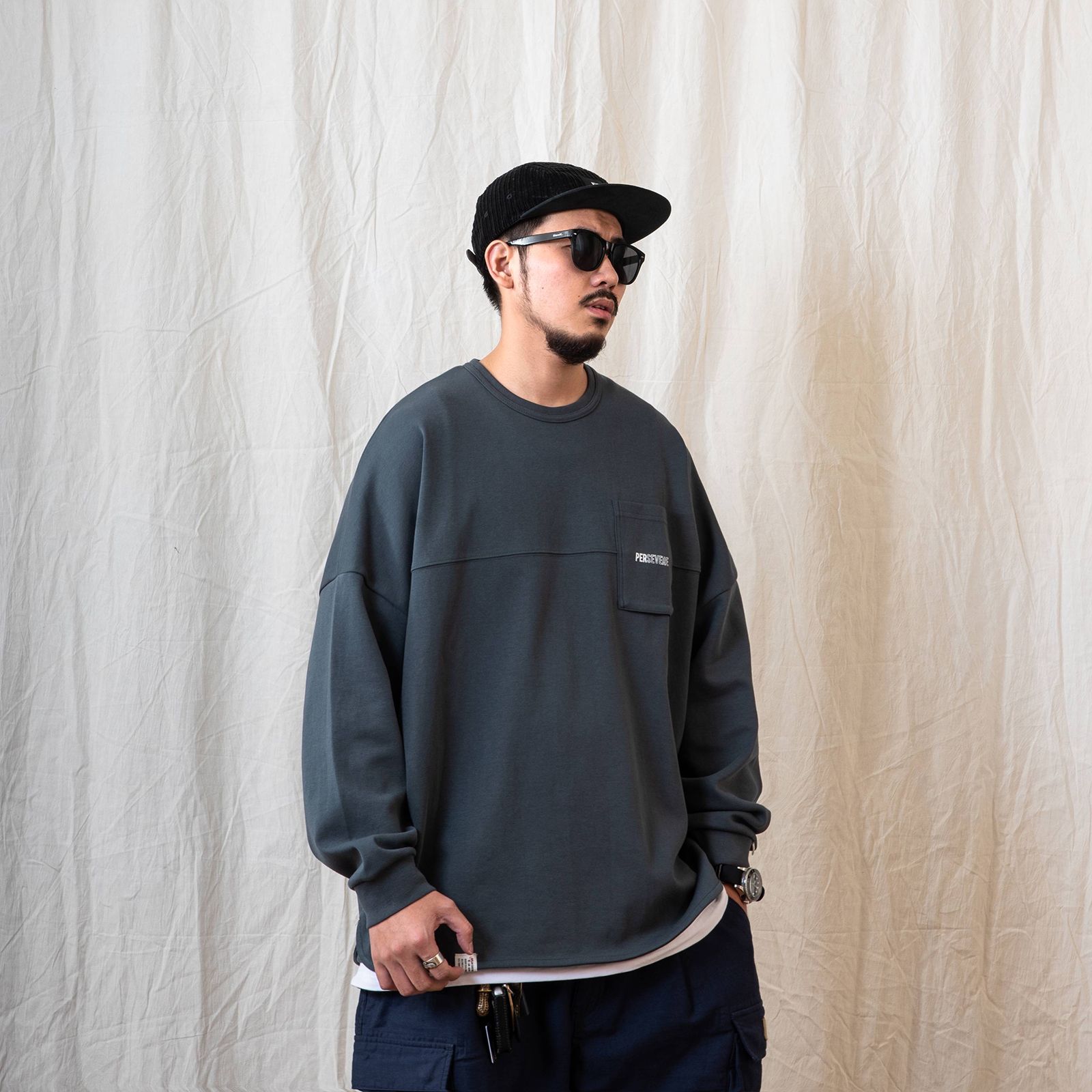 【ラスト1点 M 】spliced L/S pocket t-shirt / ブルーグリーン