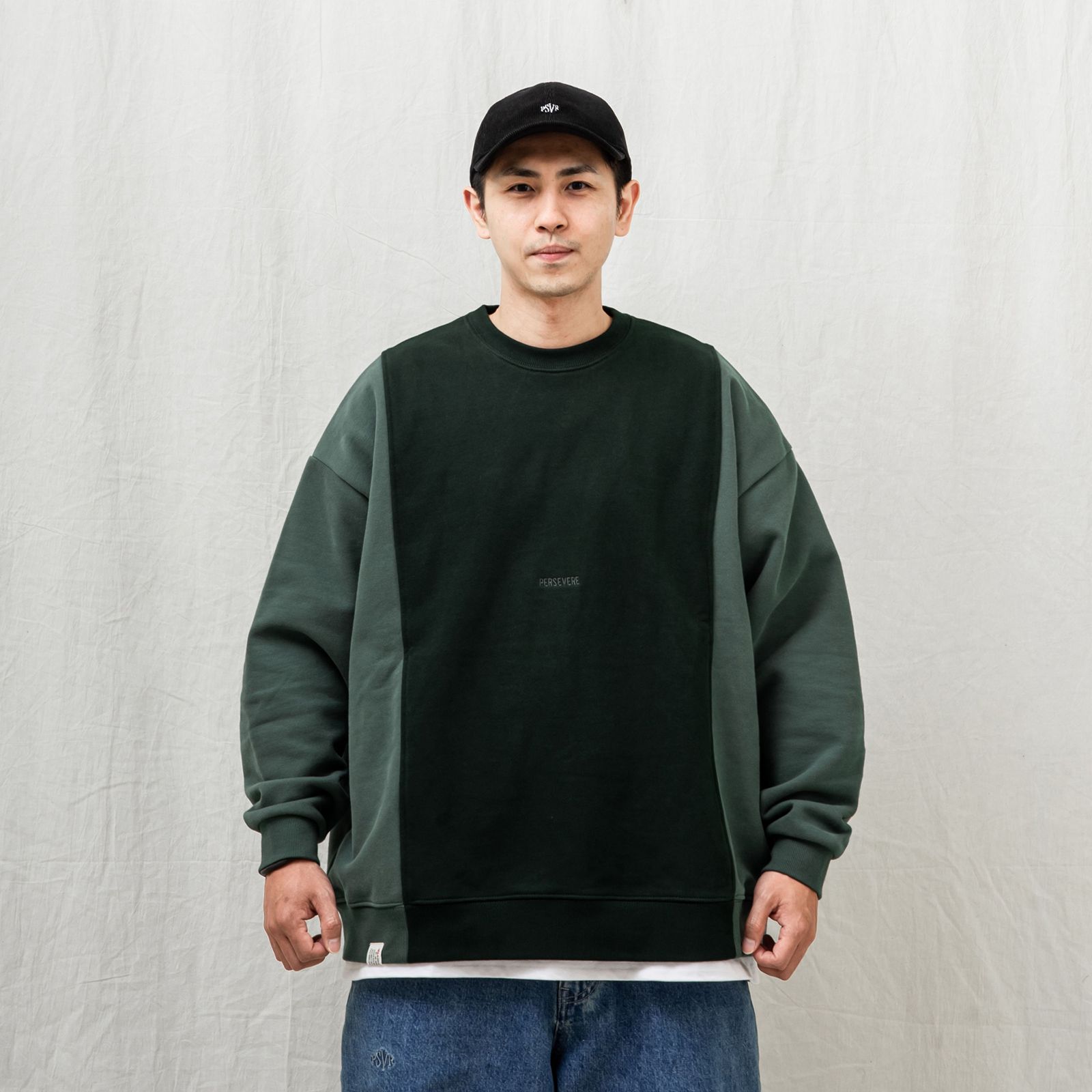 two-tone spliced sweatshirt / ライトグリーン×ダークグリーン