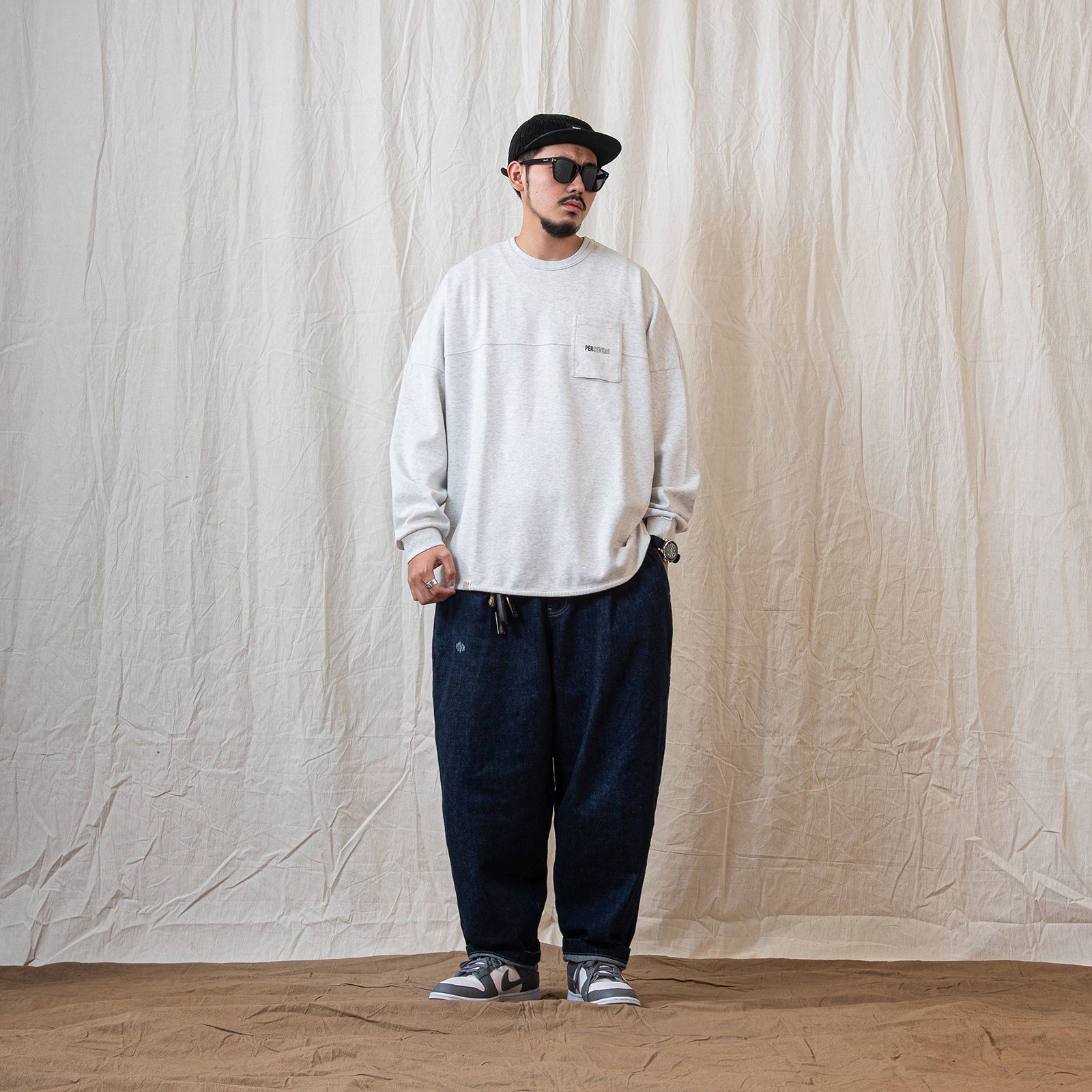【ラスト1点 XL 】spliced L/S pocket t-shirt / ヘザーホワイト