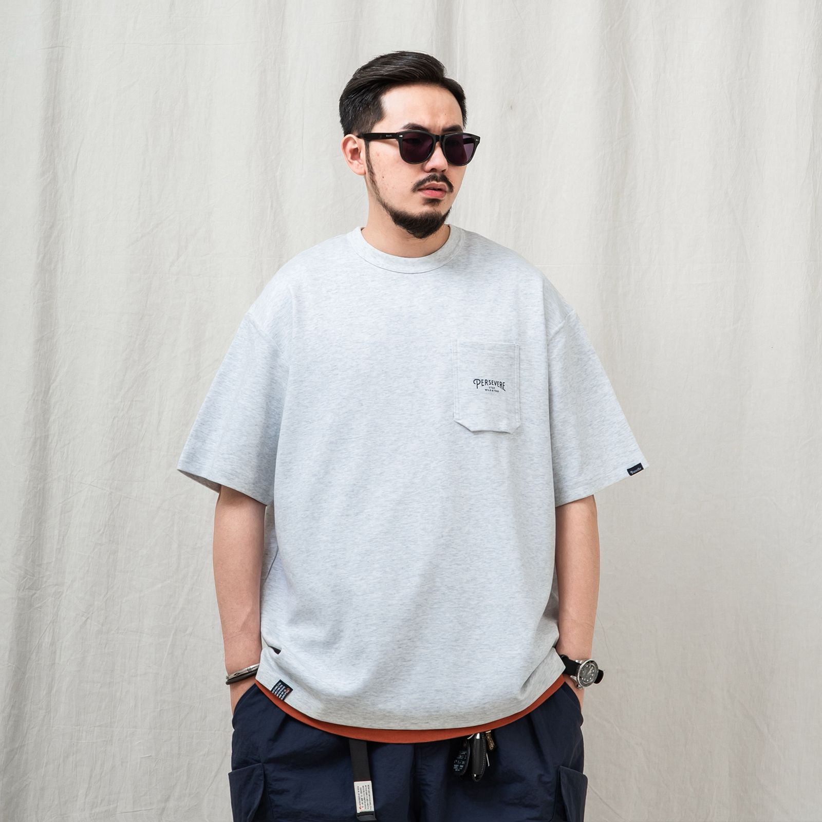 【ラスト1点 S 】hexagonal pocket classic t-shirt / ヘザーホワイト