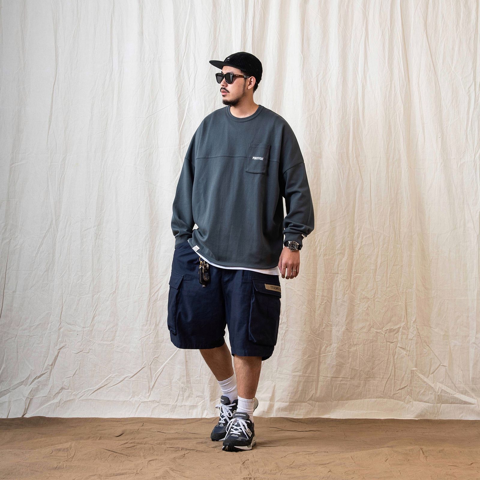 【ラスト1点 M 】spliced L/S pocket t-shirt / ブルーグリーン