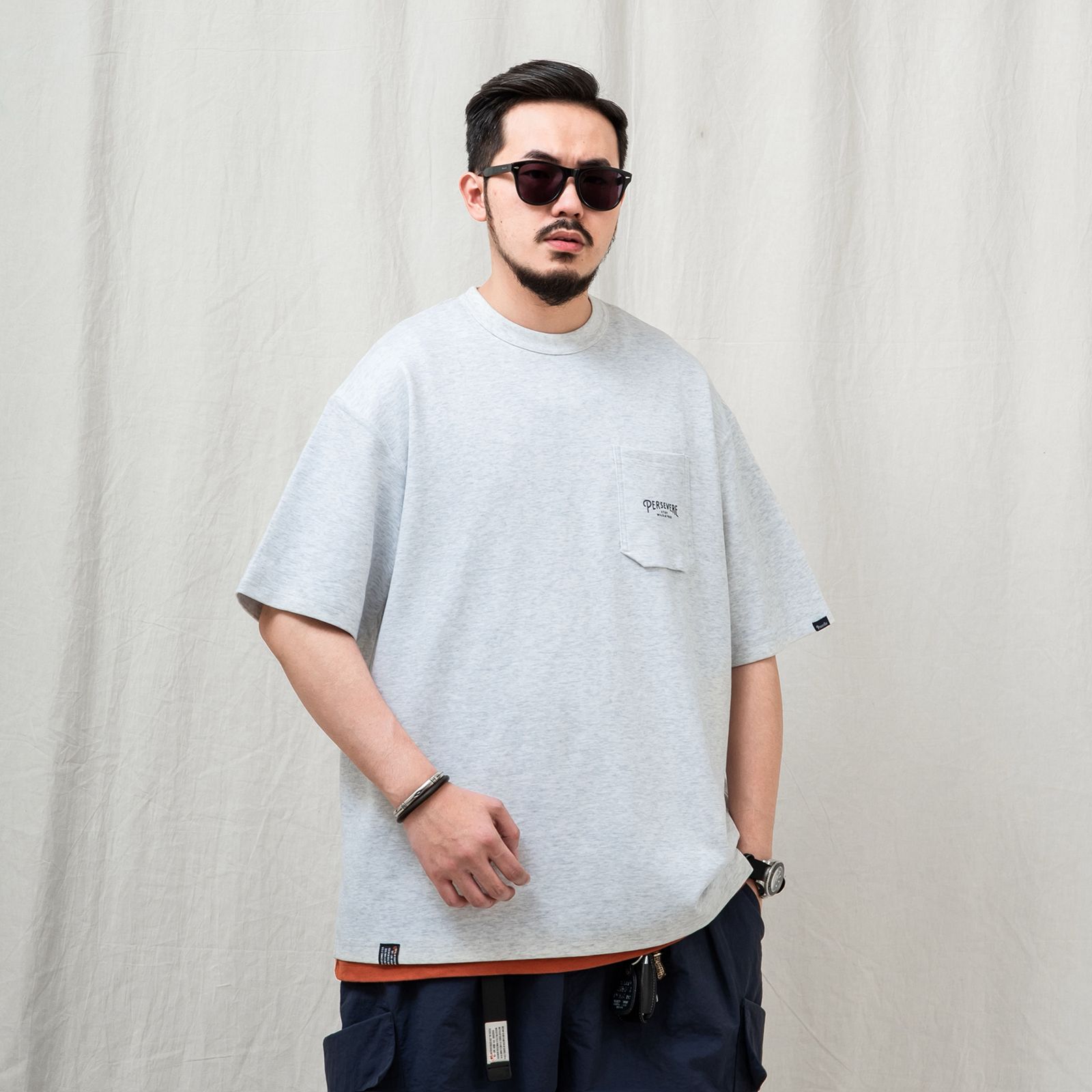 【ラスト1点 S 】hexagonal pocket classic t-shirt / ヘザーホワイト