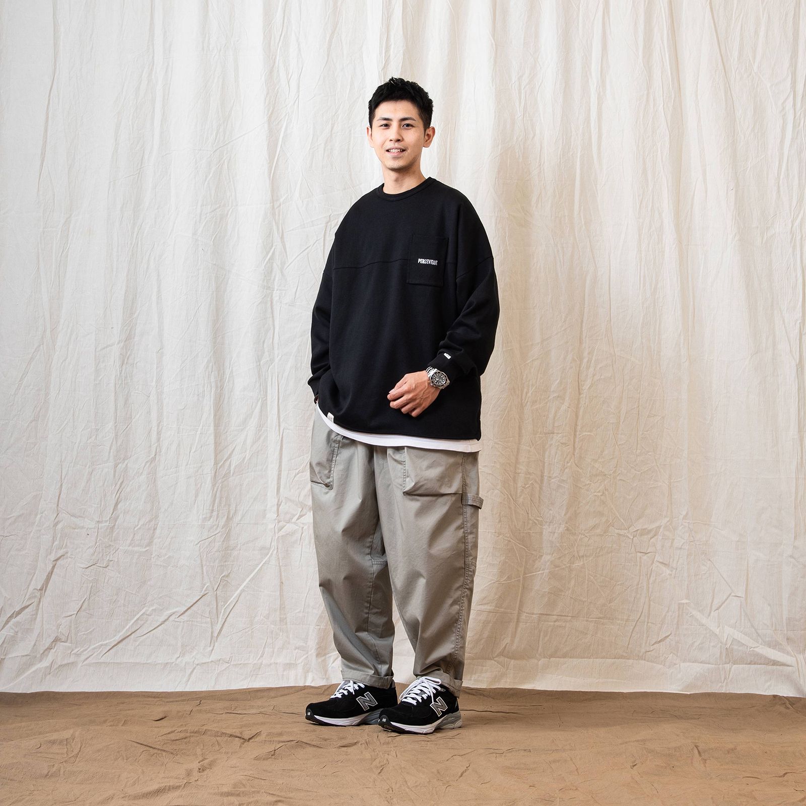 【ラスト1点 XL 】spliced L/S pocket t-shirt / ブラック