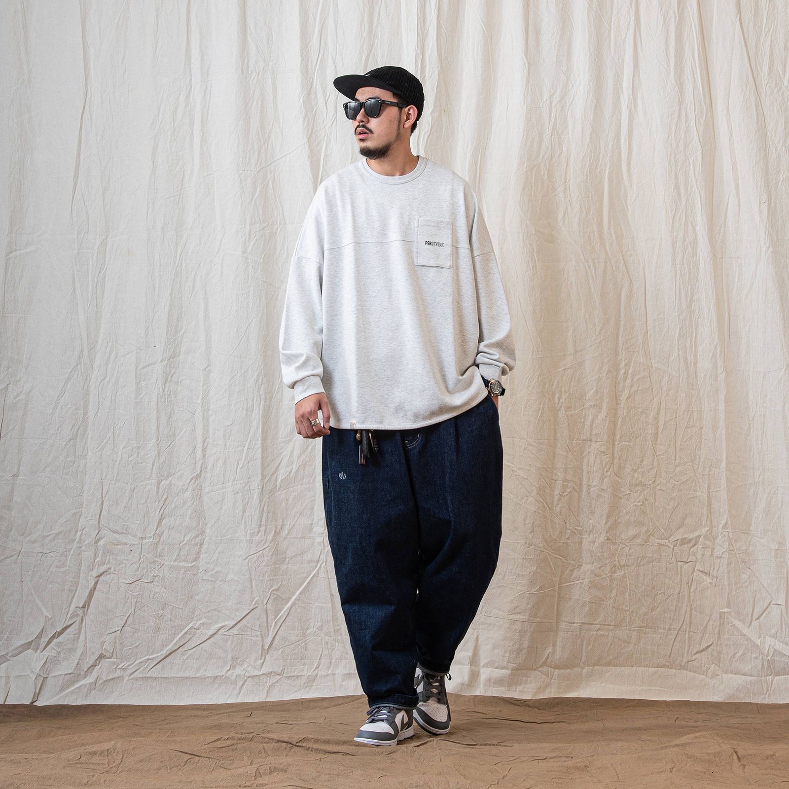 【ラスト1点 XL 】spliced L/S pocket t-shirt / ヘザーホワイト
