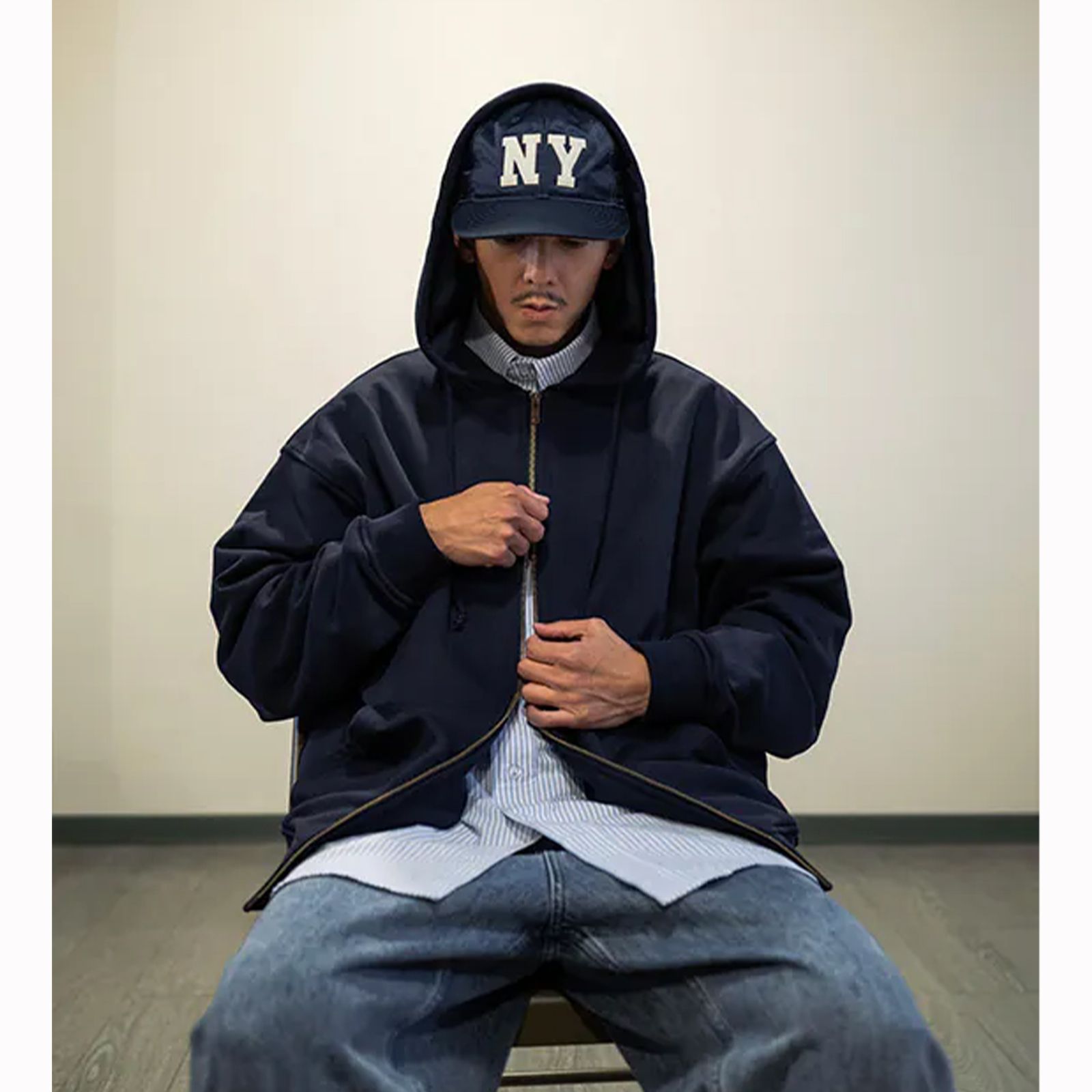 classic sweat zip hoodie / ネイビー