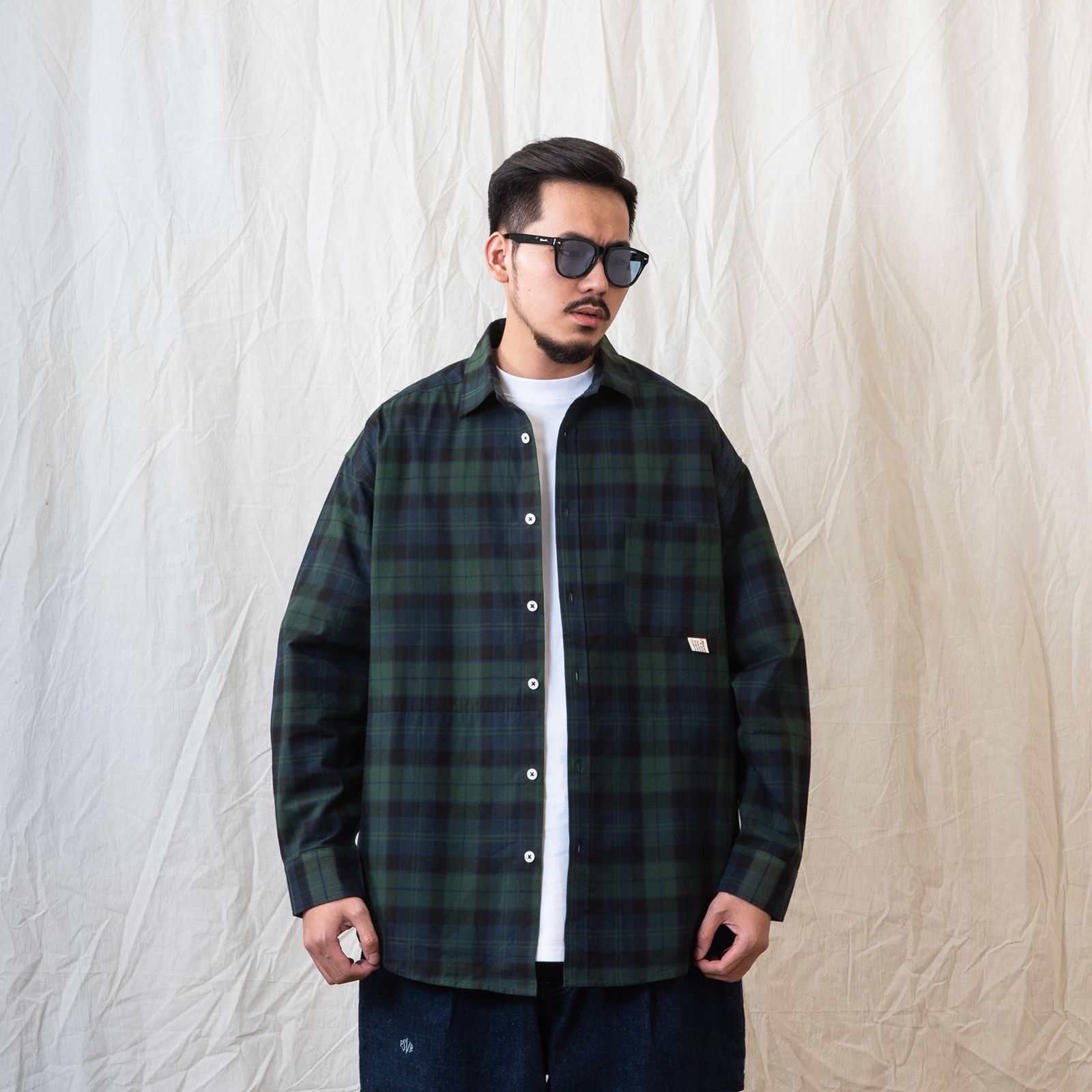 [ラスト1点 M ] persevere long sleeve check shirts / グリーン×ブルー