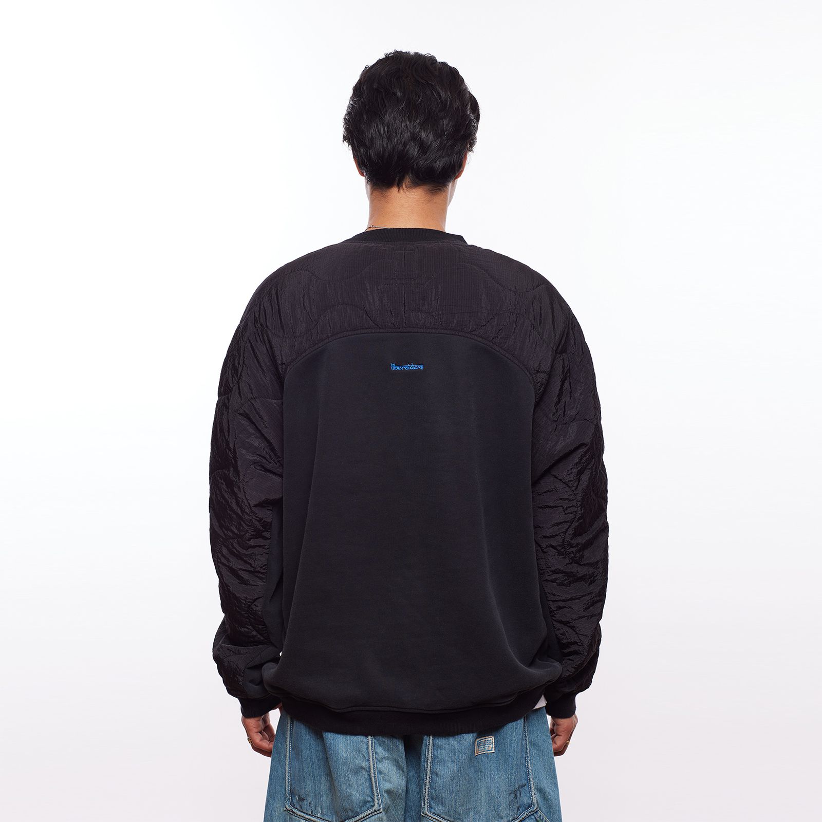 【ラスト1点 M】cotton fleece quilted crewneck / ブラック