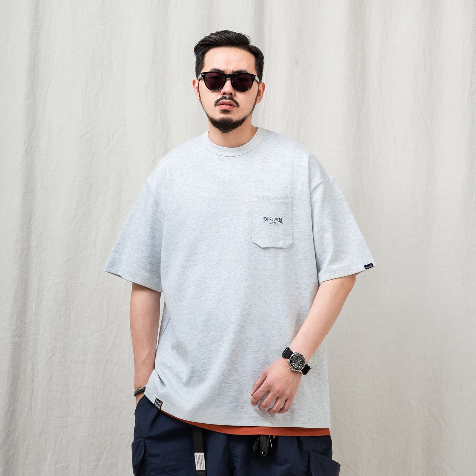 【ラスト1点 S 】hexagonal pocket classic t-shirt / ヘザーホワイト