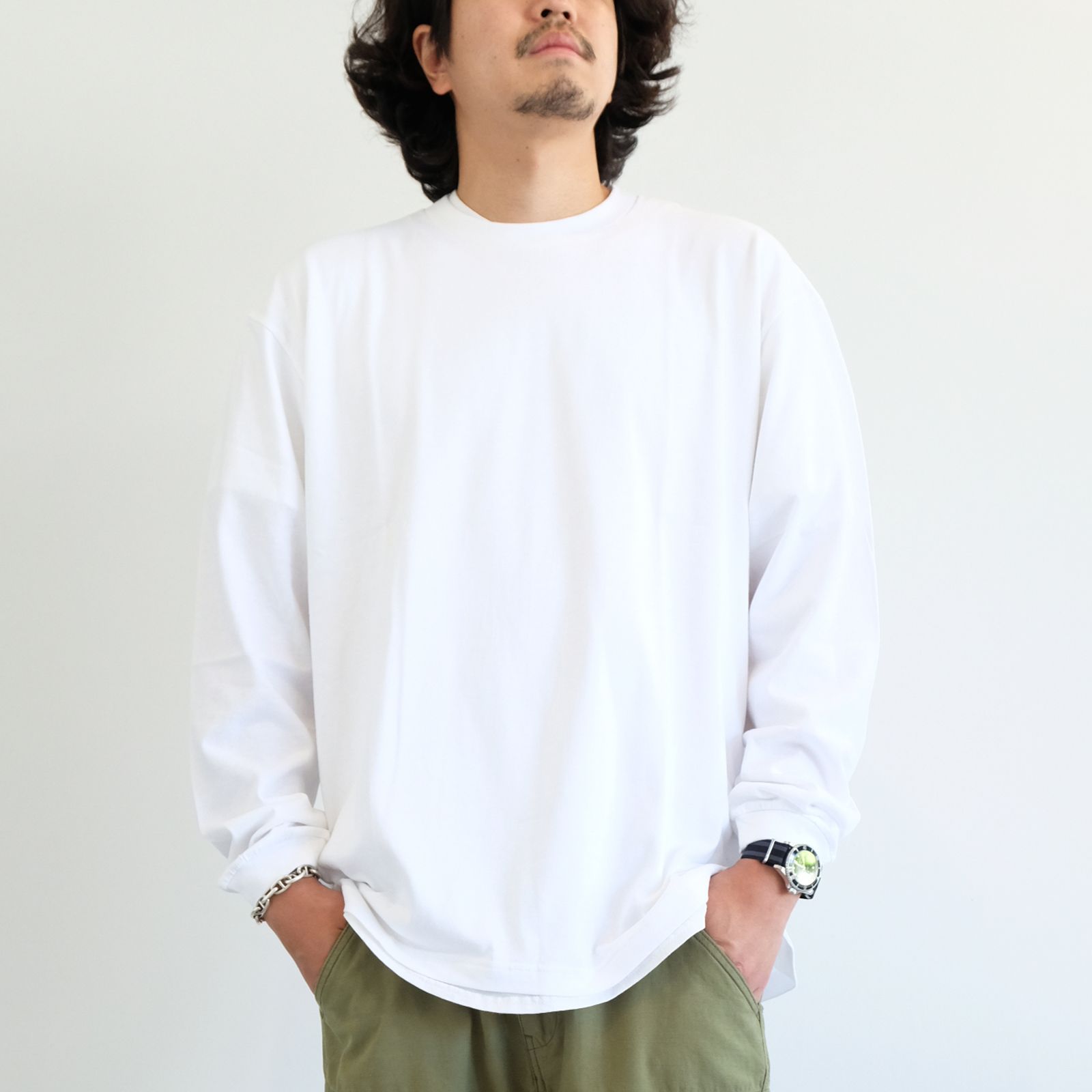 [ラスト1点 M ]【グッドネイバーズシャツ×酒井貴生】バックプリント ビックシルエットロングスリーブTシャツ / big silhouette L/S Tee / ホワイト