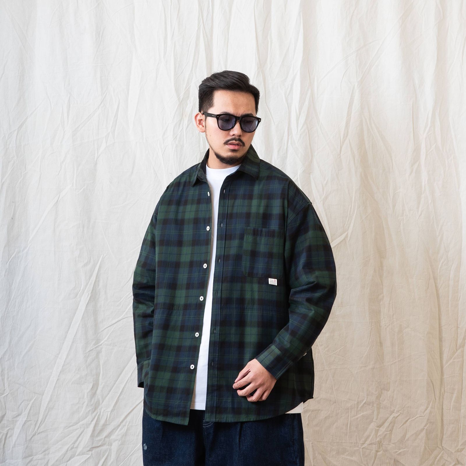 [ラスト1点 M ] persevere long sleeve check shirts / グリーン×ブルー