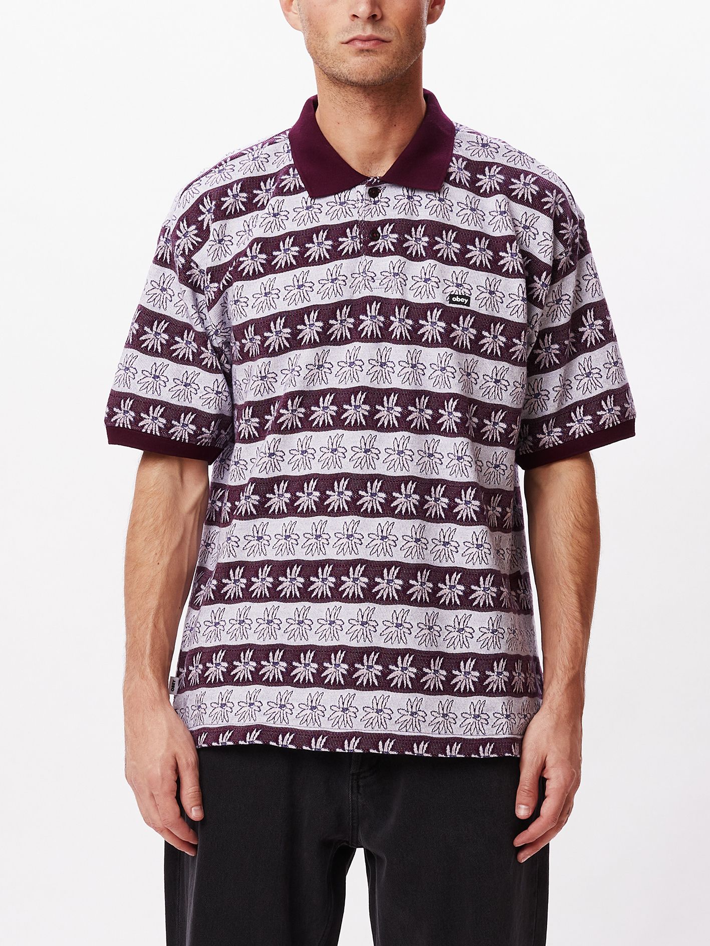 OBEY - ジャガードポロ - UNITY JACQUARD FLOWER POLO SS - BEETROOT