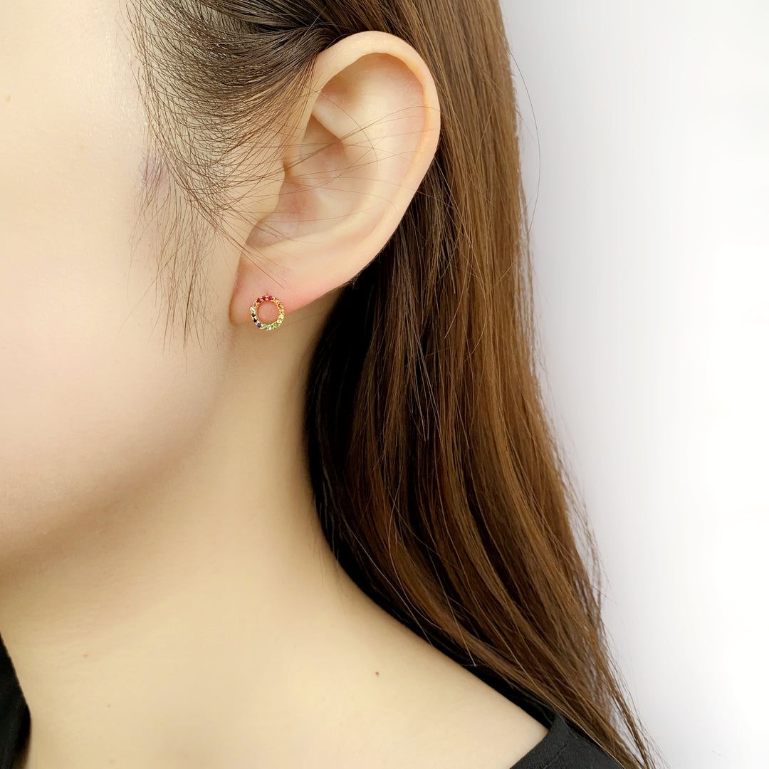 【受注商品】グリッター ラウンドスタッズピアス マルチカラー／K10ピンクゴールド