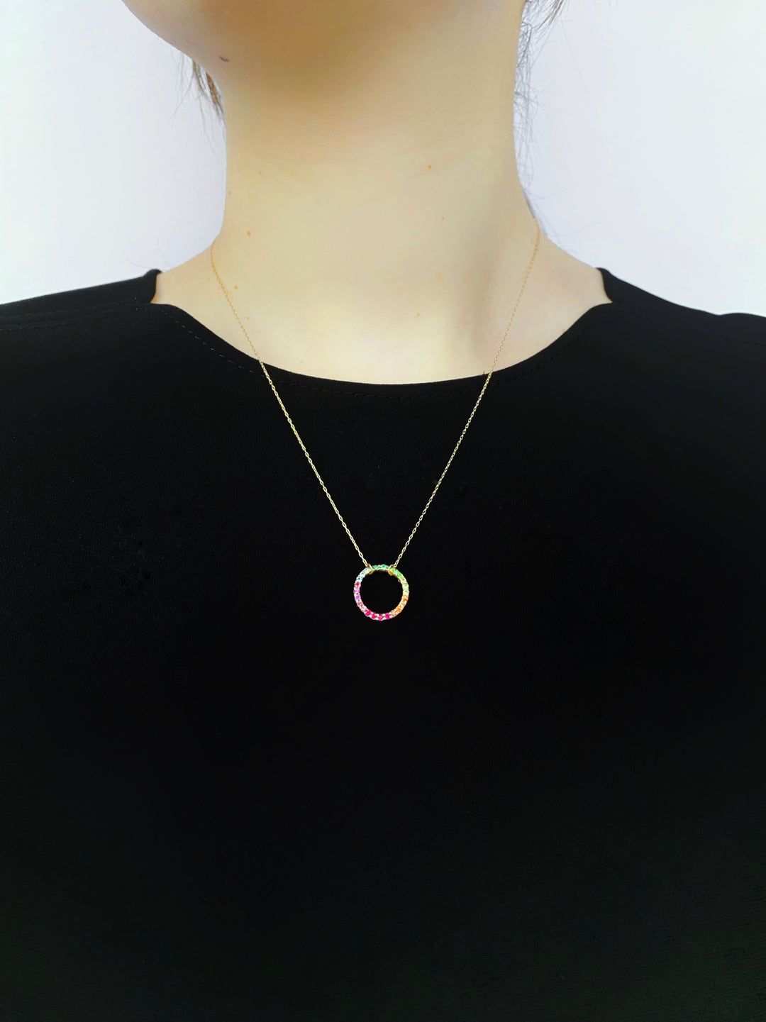 【受注商品】グリッター ラウンドネックレス マルチカラー／K10ピンクゴールド