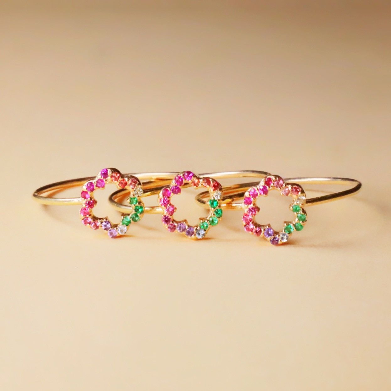 【受注商品】グリッター ミモザリング マルチカラー／K10ピンクゴールド