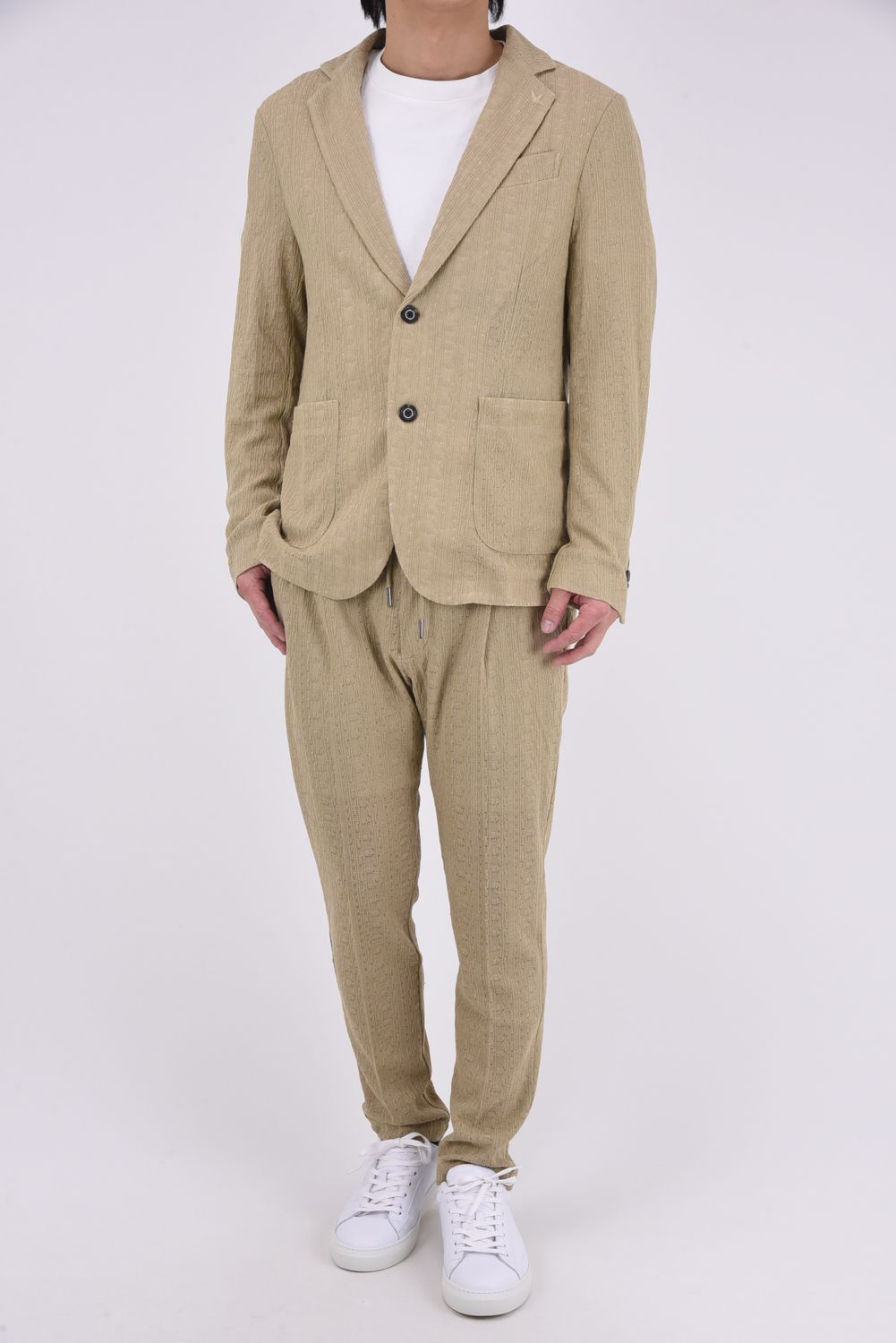 【26SS】【セットアップ】 LINEN TOUCH JACQUARD JACKET & SLACKS / リネンタッチ テーラードシングルジャケット&イージースラックス (ベージュ)
