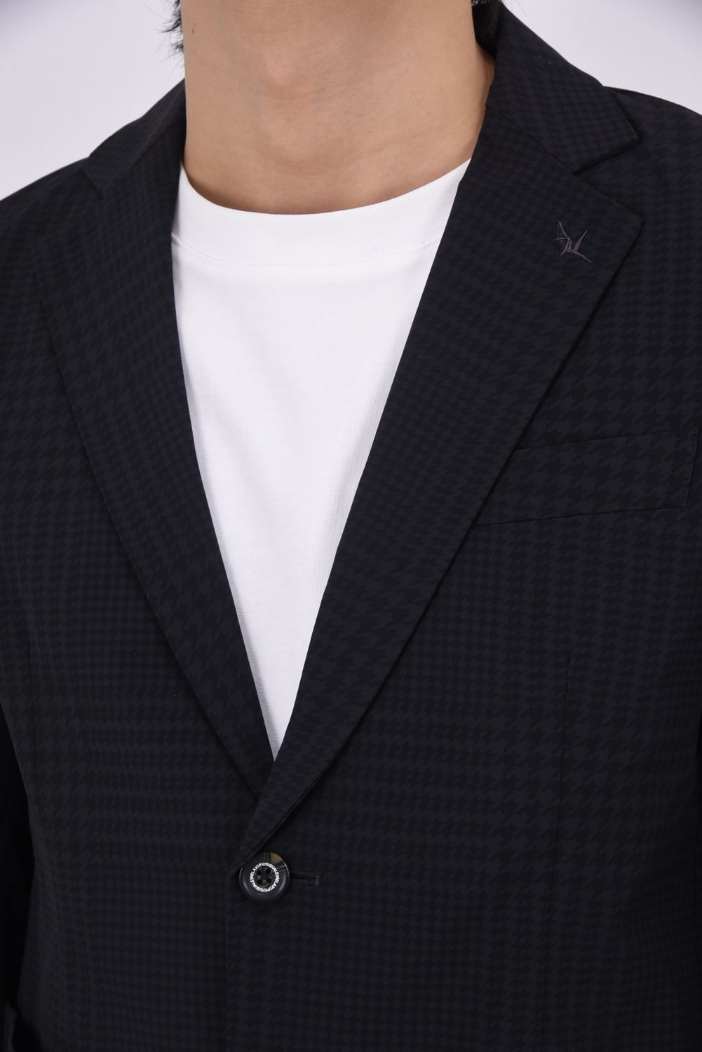 【26SS】【セットアップ】 GLEN CHECK NYLON JACKET & SLACKS / グレンチェック テーラードシングルジャケット&イージースラックス (チャコール/ブラック)