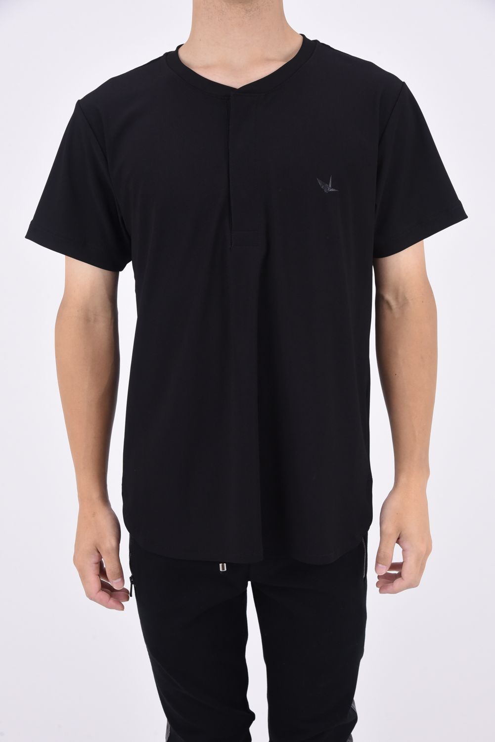 ROUND BIG HENLEY T / ラウンドカット ヘンリーネックTシャツ ブラック