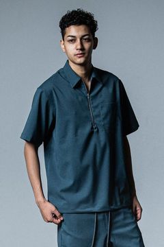 PULLOVER HALF SHIRT / ハーフジップ ドローコード プルオーバーシャツ グリーン