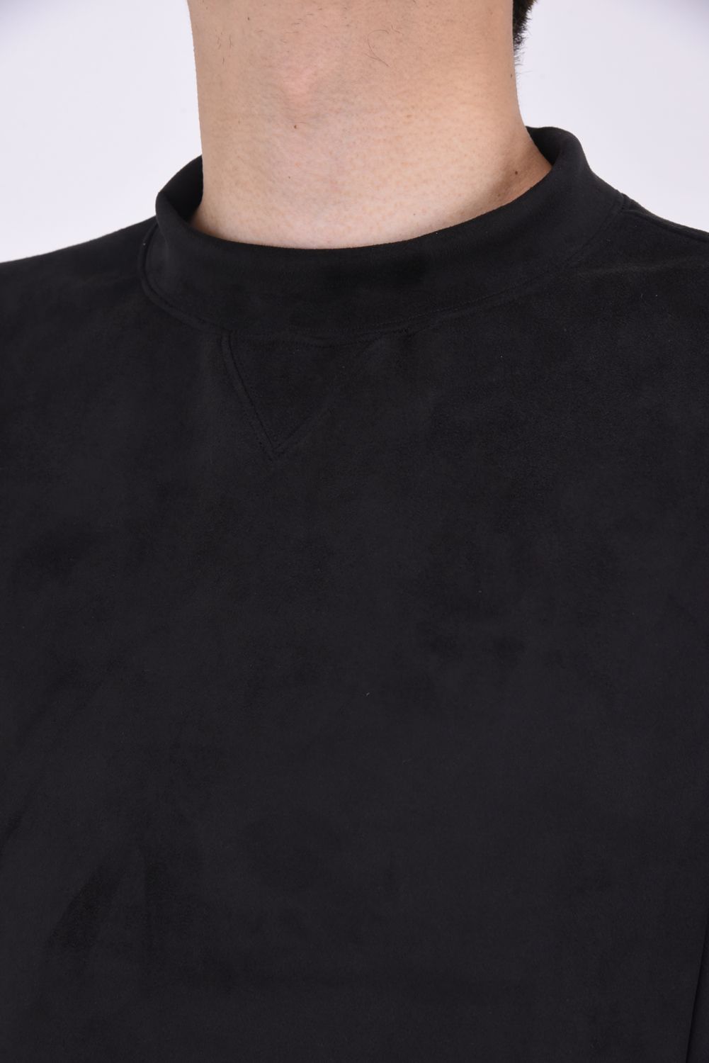 suède jersey solid trainer / スウェードジャージ モックネック トレーナー ブラック