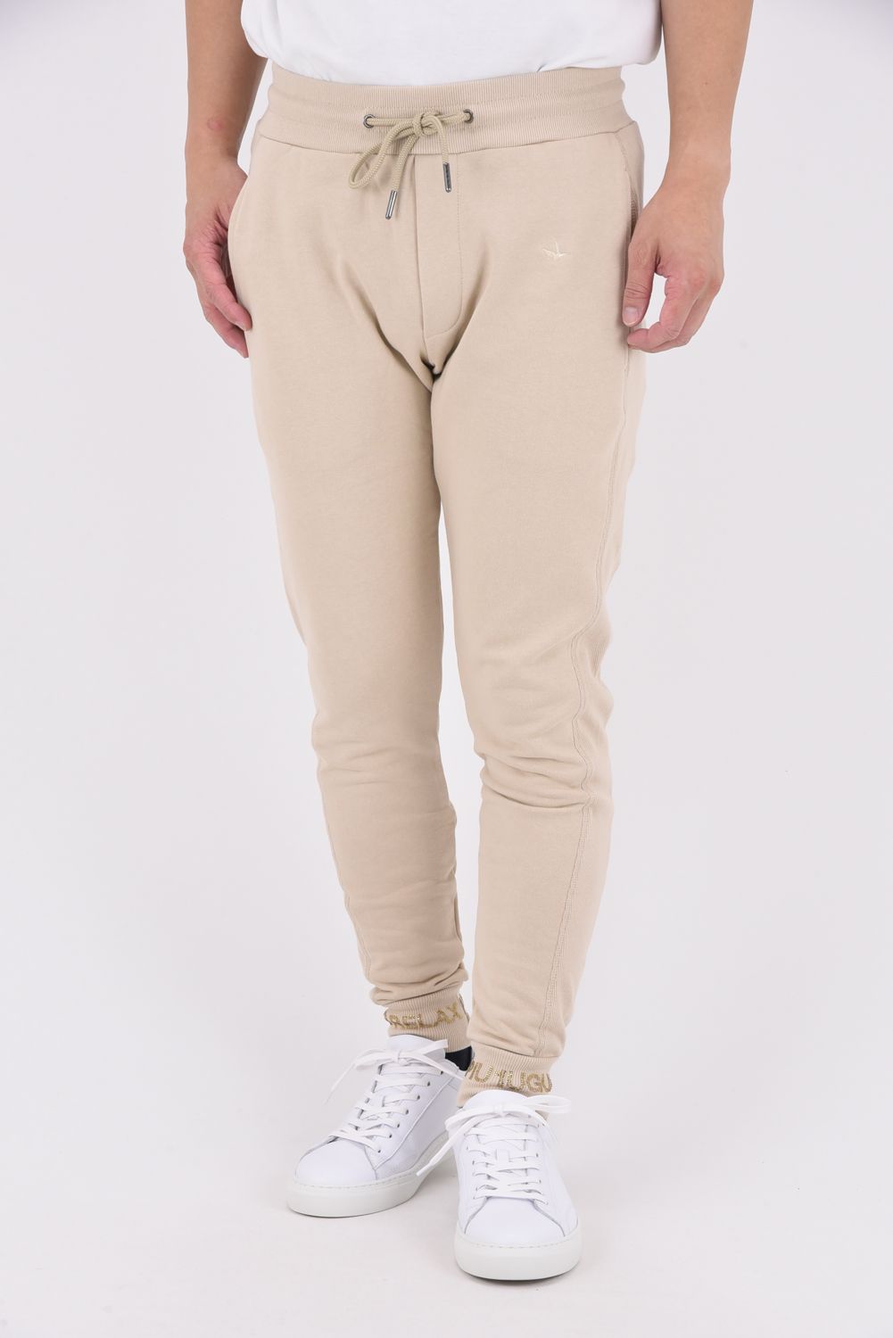 JOGGER PANTS WITH RHINESTONE CUFFS / ラインストーンヘムスウェットジョガーパンツ (ベージュ)