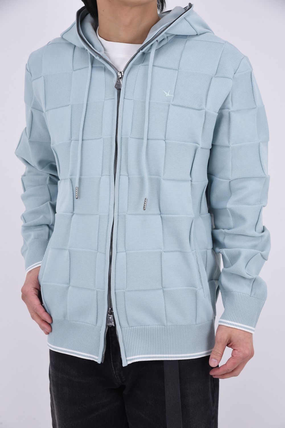 【26SS】 INTRECCIATO HOODIE / イントレチャート ジップパーカー (サックス)