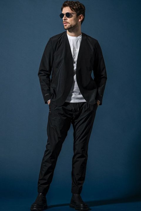 【+phenix】 NO COLLAR JACKET & SLACKS / WINDSTOPPER® PRODUCTS BY GORE-TEX LABS ノーカラージャケット&スラックスセットアップ (ブラック)