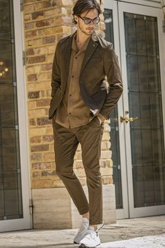 【25AW】 BRIGHT STRETCH JACKET & SLACKS / 微光沢素材 ストレッチジャケット&スラックスセットアップ (カーキ)