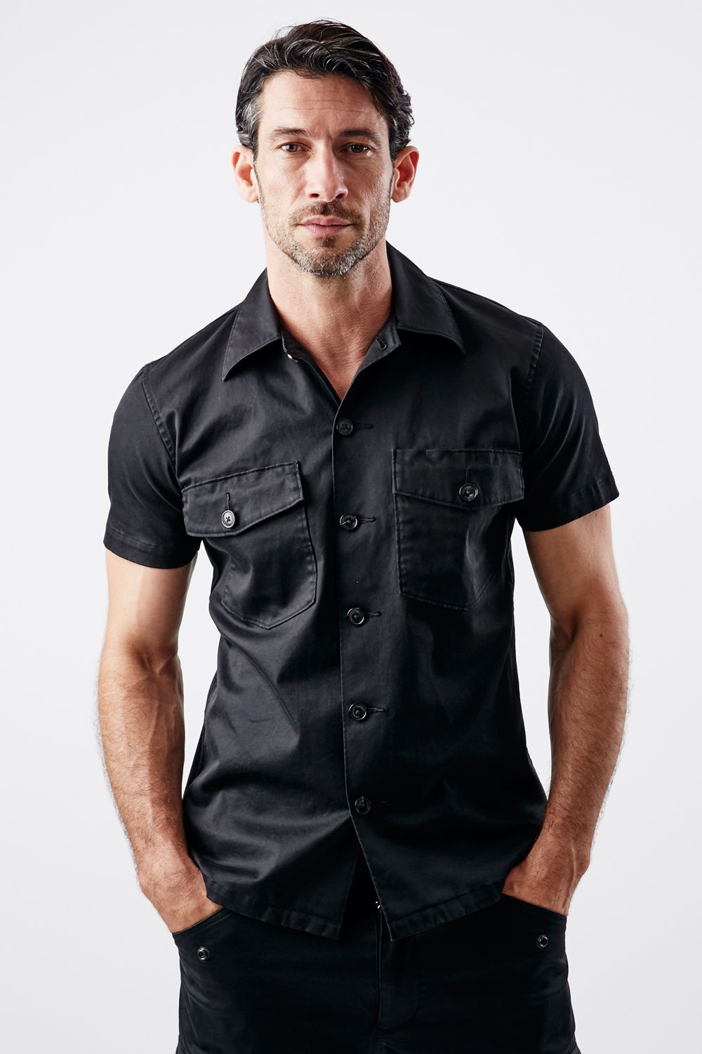 【BLACK MILITARY Vol.11】 UTILITY S/S SHIRTS-BLACK (8月末頃入荷予定 )※オーダー締切7/28(水)11:59迄