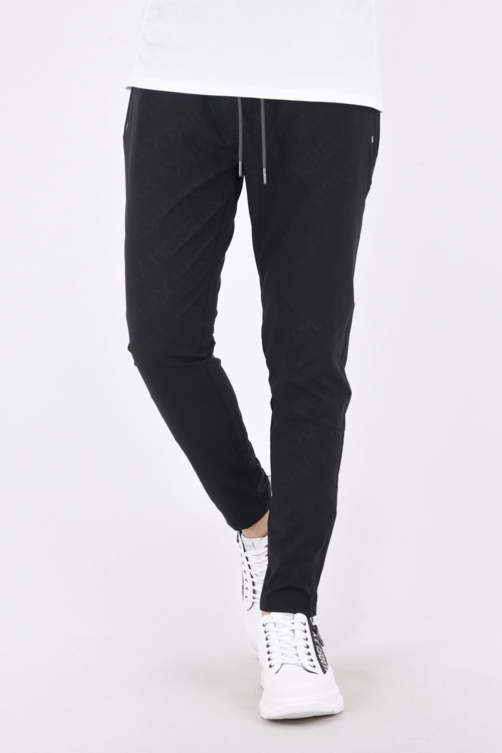 RUNNING DIAGONAL LOGO  PANTS  / ランニング ダイアゴナル ロゴ ロングパンツ ブラック