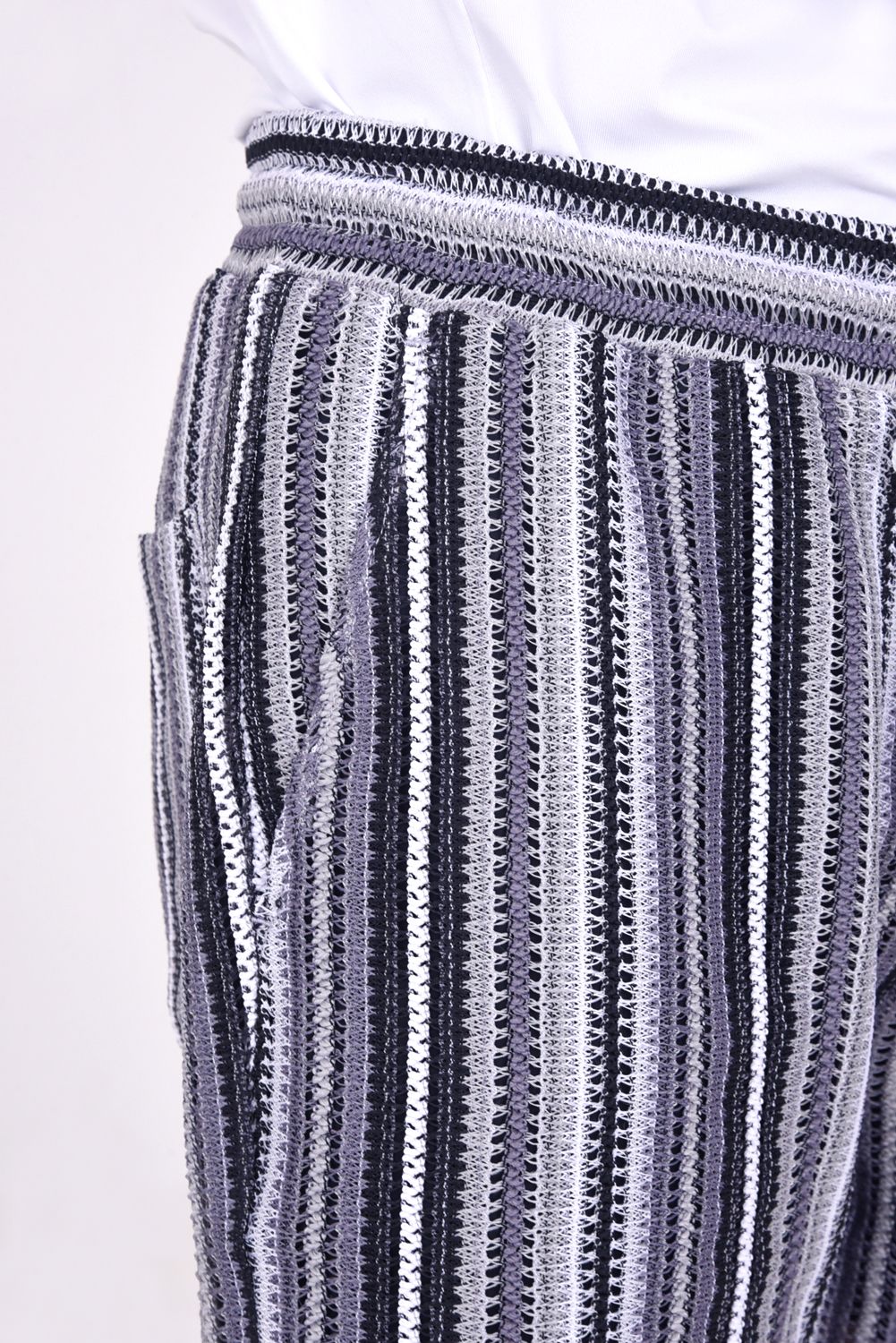 GAP KNIT STRIPED HALF PANTS  / 透かし編み ストライプ ニットショーツ グレー