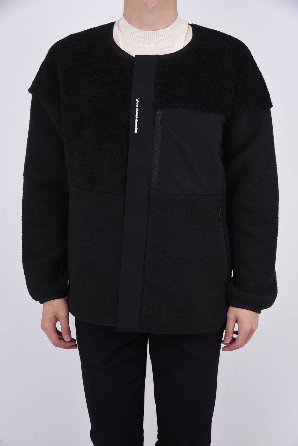 White Mountaineering - GORE-TEX INFINIUM PATCHWORK BOA NO COLLAR JACKET / ゴアテックス  インフィニウム ノーカラー ボアブルゾン ブラック | gossip