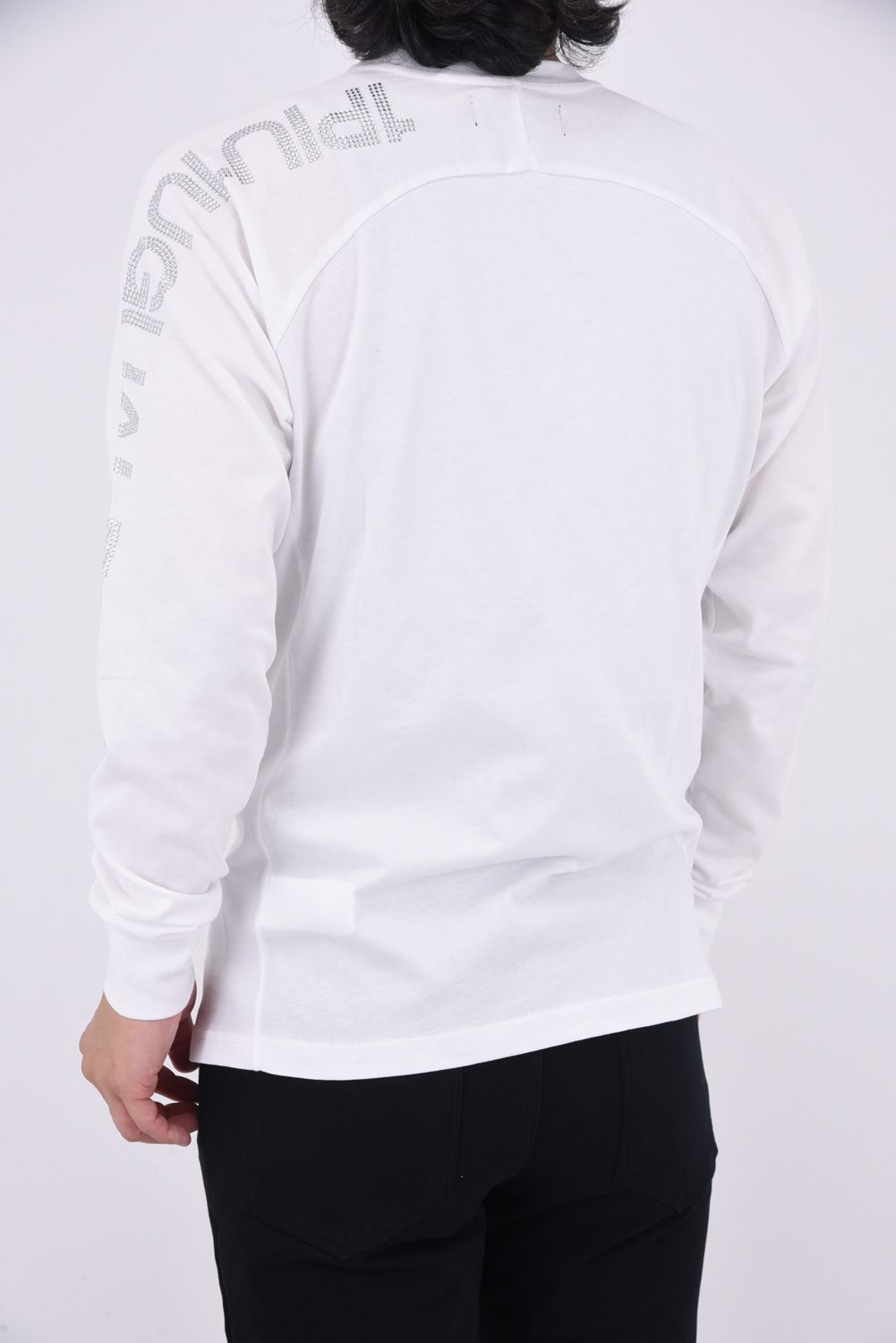 SLEEVE RHINESTONE LONG T-SHIRT / スリーブ ラインストーン ロングTシャツ ホワイト