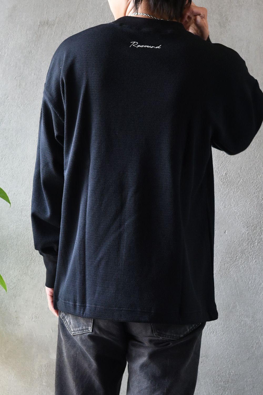 【gossip 20th別注アイテム】 DRAWSTRING THERMAL LOOSE CUTSEW / ドローストリング 特注サーマル ロングスリーブTシャツ  (ブラック)