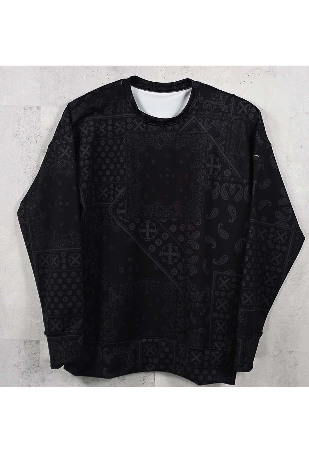 PAISLEY  BACK FLEECE DROP TRAINER / 裏起毛 ペイズリー柄 ルーズ トレーナー (ブラック) (10月中旬入荷予定) ※オーダー締切：9月1日(月)18:00