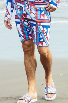 GEOMETRIC SHORTS / ジオメトリック柄 ラッシュガードショーツ レッド×ホワイト