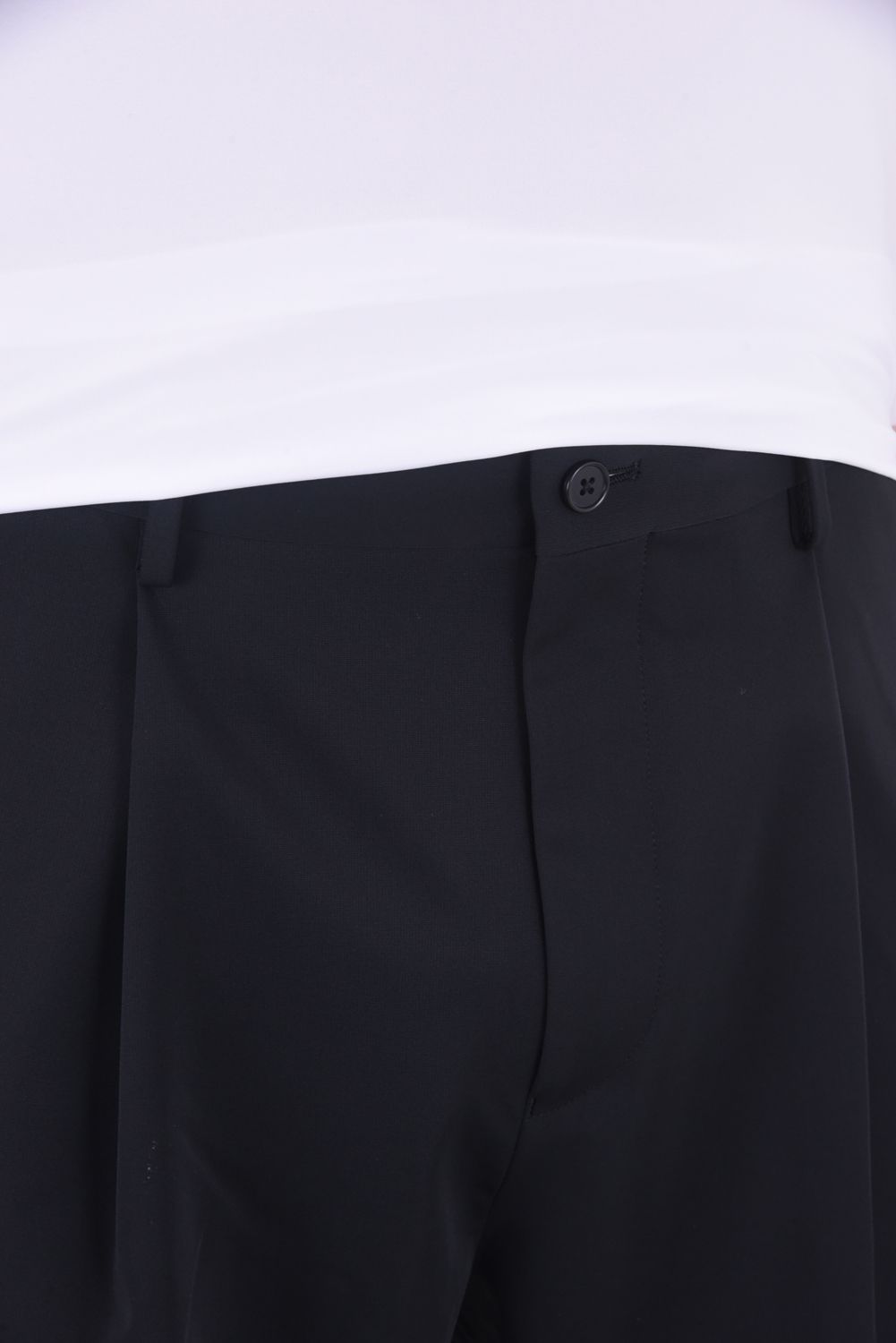 1OUT-PLEATS PANTS - STRETCH JERSEY / ポリエステルジャージー 1アウトプリーツ スラックス ブラック