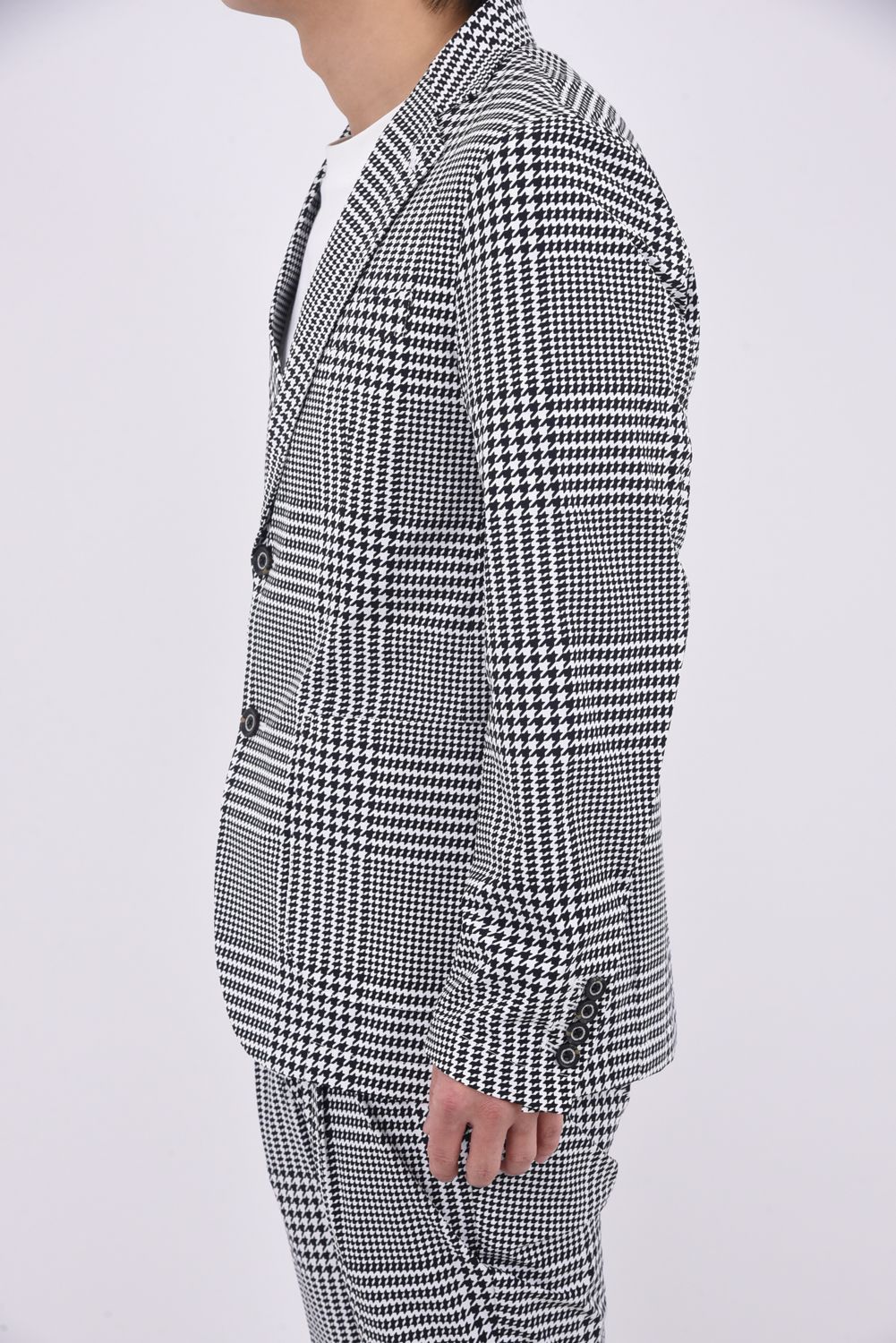 【26SS】【セットアップ】 GLEN CHECK NYLON JACKET & SLACKS / グレンチェック テーラードシングルジャケット&イージースラックス (ホワイト/ブラック)