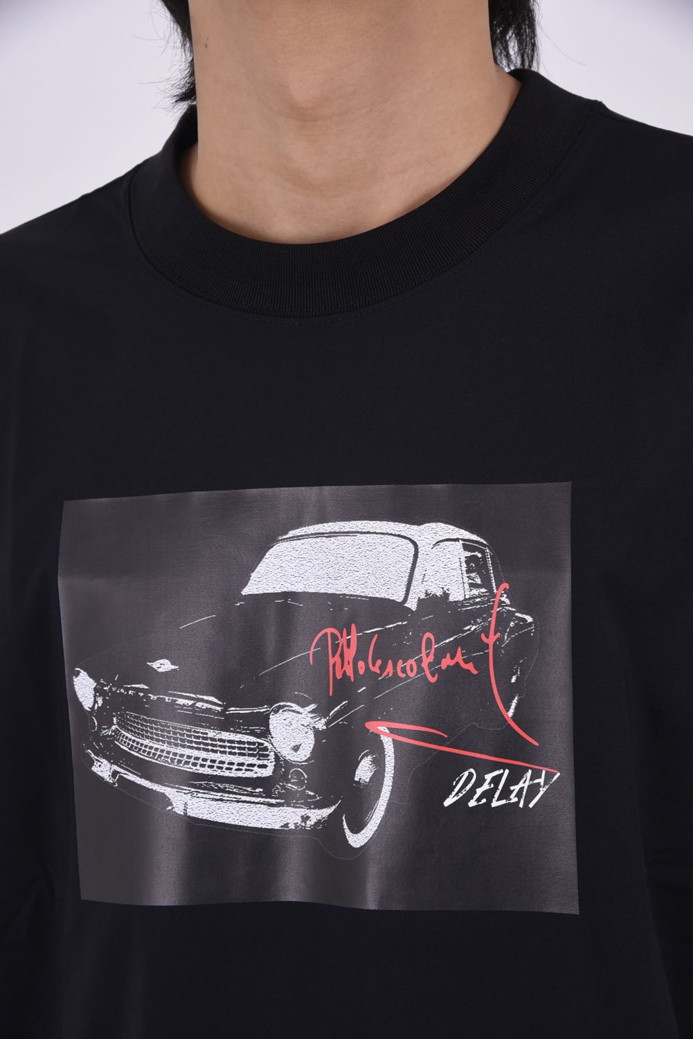 CAR OVERNYLON T / ナイロントリコット フォトプリント オーバーサイズ Tシャツ (ブラック)